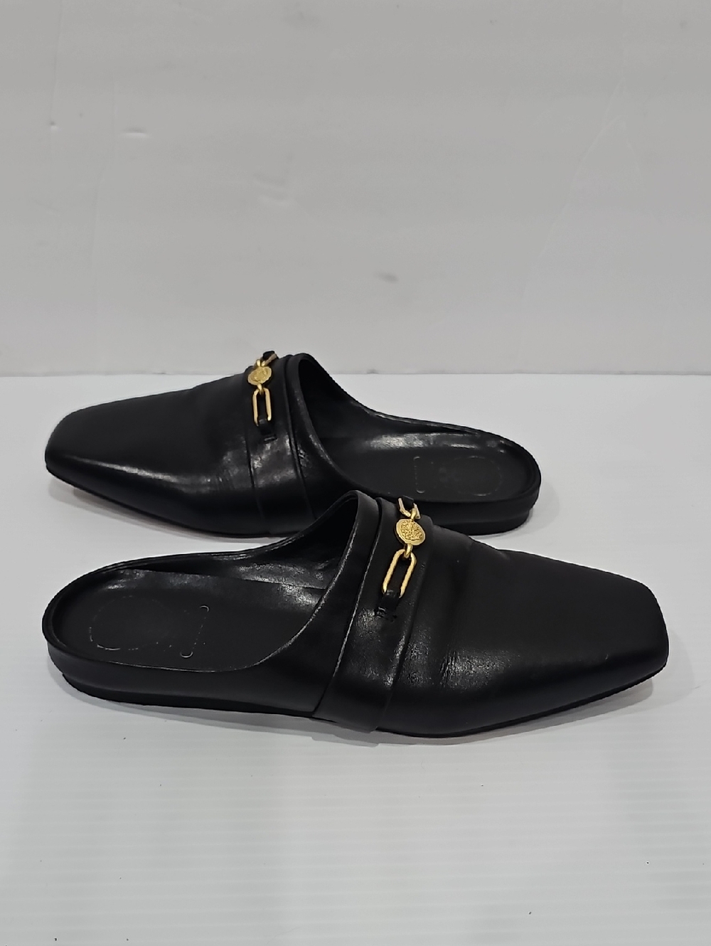 Vince Camuto Black Mules, Size 7 Gold Chain